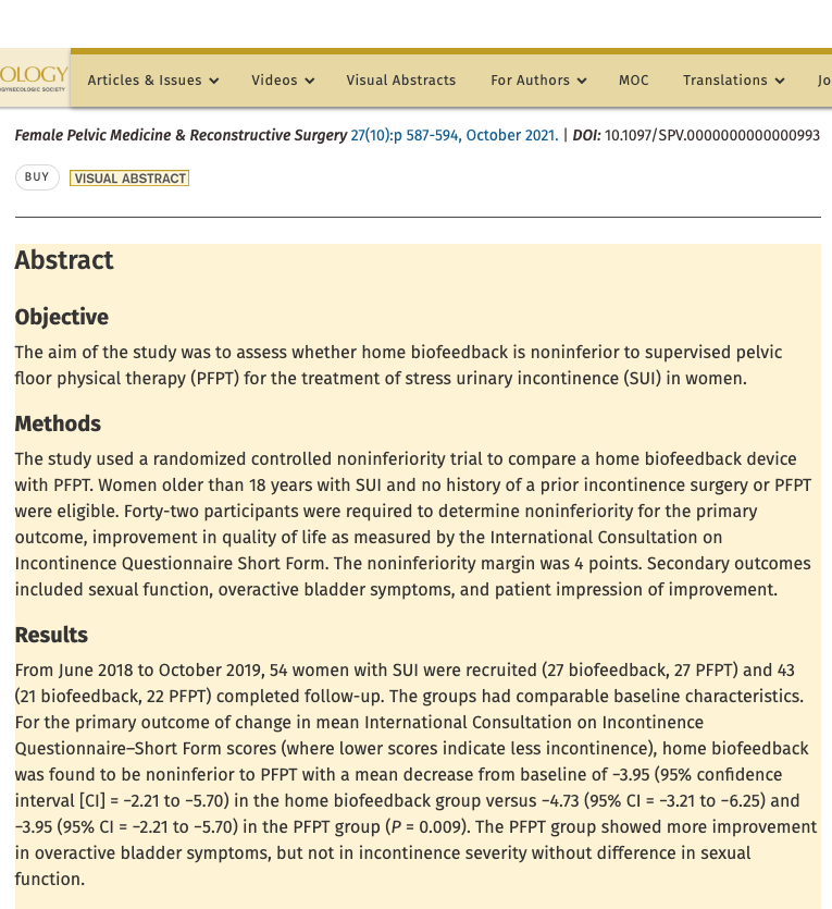 HOME BIOFEEDBACK VERSUS PHYSICAL THERAPY FOR STRESS URINARY INCONTINENCE